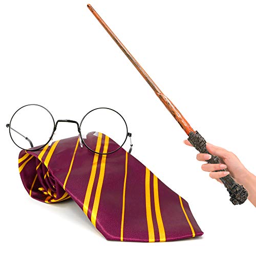 image for Skeleteen Wizard Costume Accessories Set - Nerd Circle Glasses, Red an