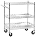 Heavy Duty Utility Cart Wire 3 Tier Rolling Cart Organizer NSF Kitchen Cart on Wheels Metal Serving Cart Commercial Grade with Wire Shelving Liners and Handle Bar for Kitchen Office Hardware,Chrome