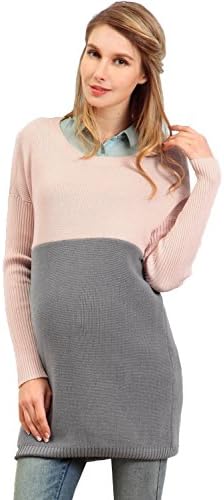Sweet Mommy Organic Cotton Knit Maternity and Nursing Bi-Color Tunic PeaCharcoal, MoonGray, M