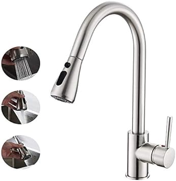 Grifo mezclador para fregadero de cocina con rociador desplegable