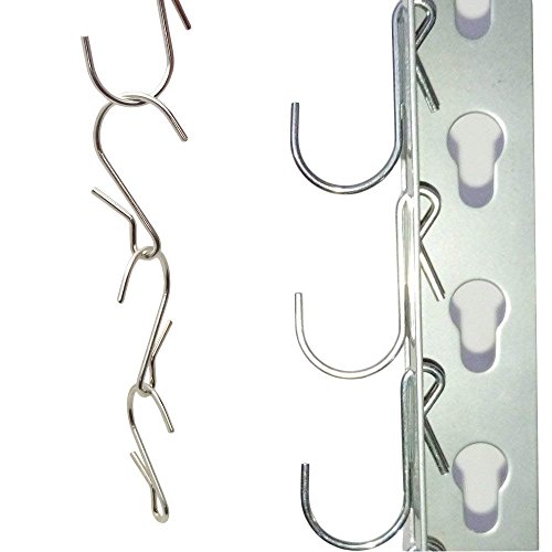 LJY 50 Pieces Clip Type Pot Rack Hanging Gutter Grid Hooks S Shaped Metal Hangers with Plastic Storage Box for Kitchen Bedroom Office Wire Shelving Pegboard