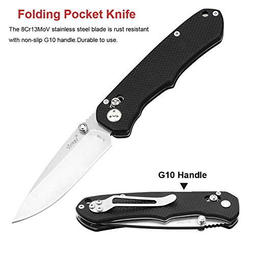 Pocket knife with Clip Big Folding Knife 8Cr13MoV Stainless Steel Blade G10 Handl and AXIS Lock Designe for Outdoor Camping