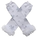 Chiffon Ruffle Tutu Christmas Holiday Winter Styles Leg Warmers - One Size - Baby, Toddler, Girl (Chiffon White Snowflake)