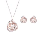 KAVANI Rose Gold Plated Elegant Pearl Pendant Necklace Earrings Set Jewelry Set for Women