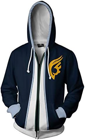 SPONSOKT Hoodie Fairy Tail Lucinaz, Gray 3D Anime Print Cosplay Costume With Cap Casual Long Sleeve Jacket