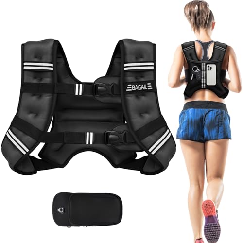 BAGAIL Gewichtsweste für Krafttraining, 8kg Gewichtsweste mit verstellbarer Oberweite, Reflexstreifen und praktischer Tasche, ideal für Workouts, Yoga und Aerob