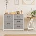 MaidMAX Fabric Dresser with 5 Drawers, Storage Dresser for Bedroom Closets Entryway Living Room, Home Storage Tower with Sturdy Steel Frame, Wooden Top, Gray