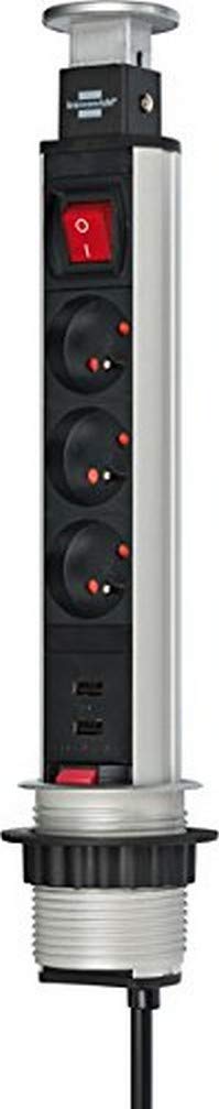 Brennenstuhl – Tower Power Retractable Multi-Socket Power Adapter, grey, 1396201013, 230V