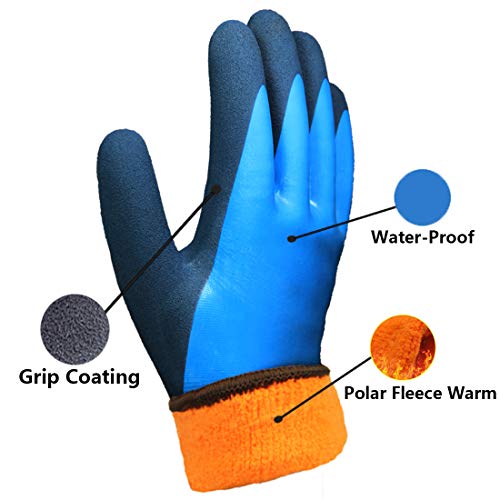 Waterproof Thermal Winter Work Gloves 2 Pack, Double Coating Superior Grip Polar Fleece Liner Warm Comfortable for Cold Weather Outdoor Garden Construction Ice Snow Activities - Colorful