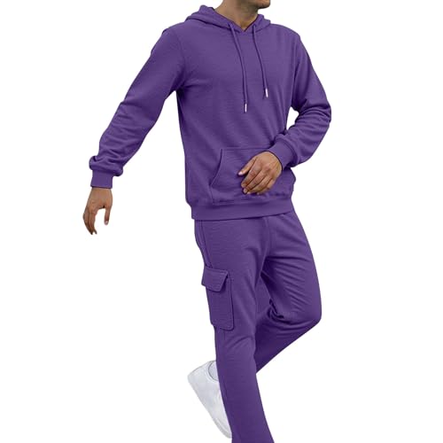 Mens Tracksuit Set Full Zip Hooded Jacket Jogging Bottoms Sweatshirt And Sweatpants Set Slim Fit Warm Up Two-Piece Sports Suit With Pockets Dark Purple Xxl