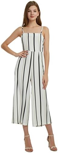 Vivimeng Women's Spaghetti Empire Hollow Back Striped Chain Print Wide Leg Long Pants Jumpsuit VP0003-IRY Small