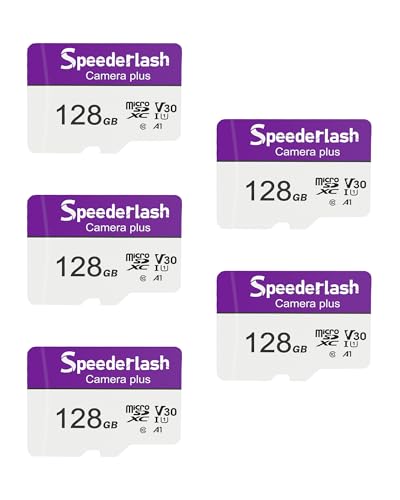 Micro SDXC Memory Card 128GB 5 Pack, Speederlash Camera Plus TF Card with Adapter, Up to 90MB/s Read Speed, 4K UHD&5K Video Support, U1, V30, A1 Rated, Waterproof, for Security Camera, Dashcam