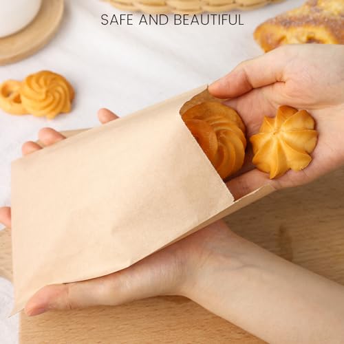 JOHOUSE 120PCS Flat Paper Bags, 5 x 7 Inch Kraft Paper Bags Snack Bags Cookie Bags Popcorn Bags for Sales Treats Parties