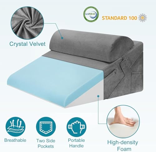 Bed Wedge Pillow Set, Adjustable Wedge Pillow Headboard (3Pcs Grey)