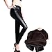 Weigou Women Leggings Winter Warm Thick Velvet Faux Leather Leggings Slim Trousers (L, Black)