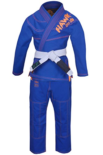 Kids Brazilian Jiu Jitsu Gi Children BJJ Gi Kimonos Lightweight Free White Belt! (K4, Blue) - Thumbnail 7