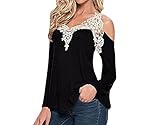 FUNOC® Womens Sexy V-Neck Lace Off Cut Out Shoulder Long Sleeve Tops Shirt