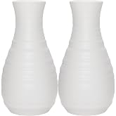 2 Pack Composite Plastics Flower Vase, Unbreakable Ceramic Look Vase for Home Decor Centerpieces, Arranging Bouquets (White)