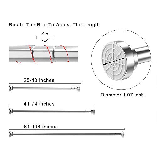 Allrier Tension Shower Curtain Rod - Never Rust Never Collapse Adjustable Spring Curtain Rod for Bathroom, Kitchen, Wardrobe, Closet, Doorway, No Drilling Stainless Steel Curtain Rod, 41-74" Chrome