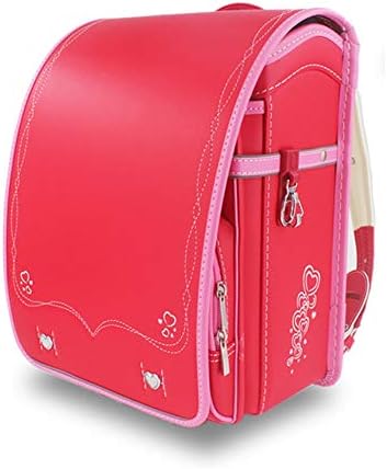 Ransel Randoseru upscale satchel bag boy girl sumptuous bag Fully-automatic Senior PU leather large capacity light weight rain cover soft shoulder strap to reduce the weight（26×20×35cm）【New Large RED】