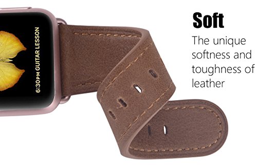 JSGJMY Apple Watch Band 38mm Women Caramel Vintage Genuine Leather Replacement Wrist Apple Watch Strap with Rose Gold Metal Clasp for Apple Watch Series 3 Series 2 Series 1 Sport and Edition - Thumbnail 5