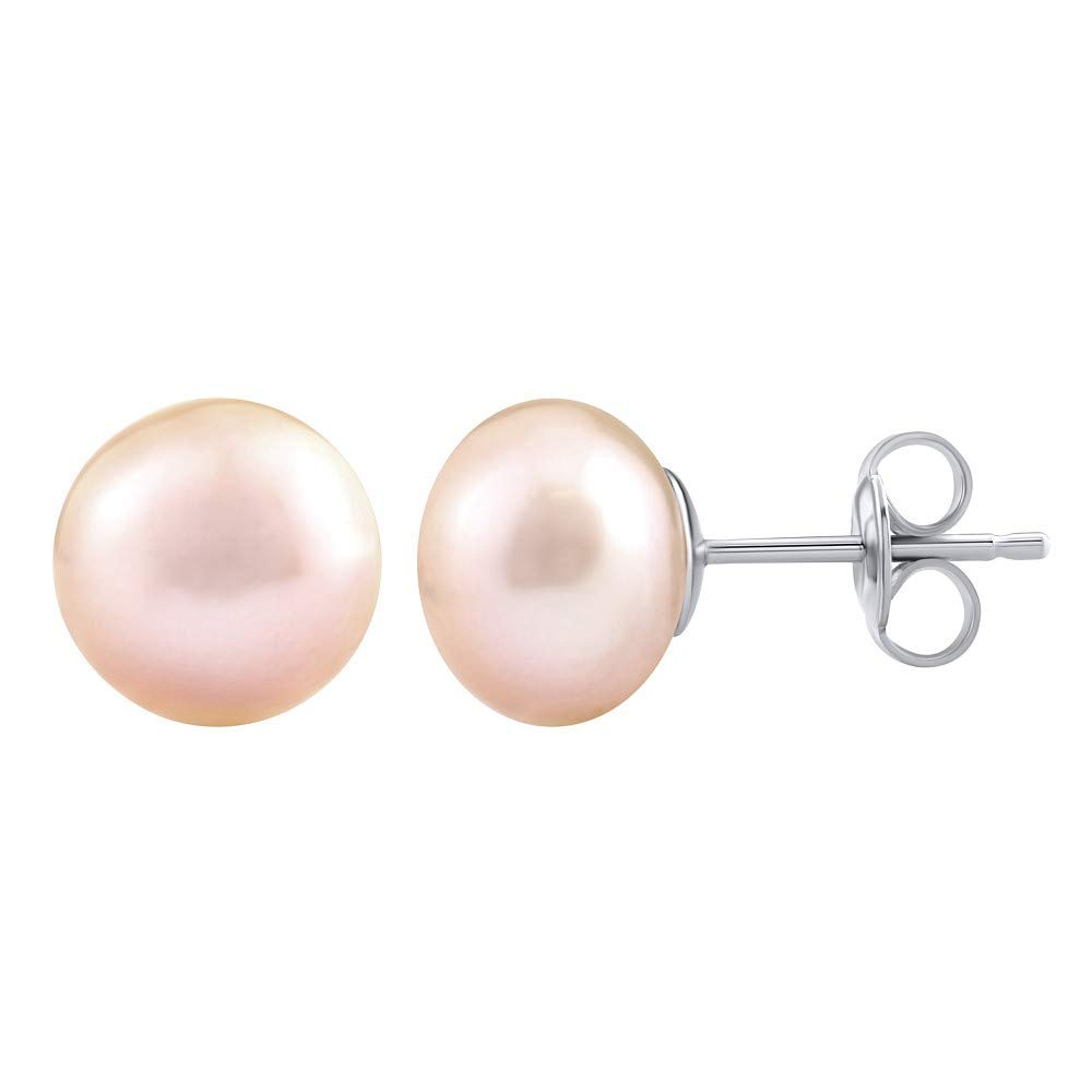 SILVEGO - GRP10P - Women 925 Sterling Silver Earrings with Pink Natural Pearl 10 mm