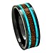 Men's Koa Wood Wedding Band with Turquoise 8mm Flat Top Black Ceramic Size 7 to 15
