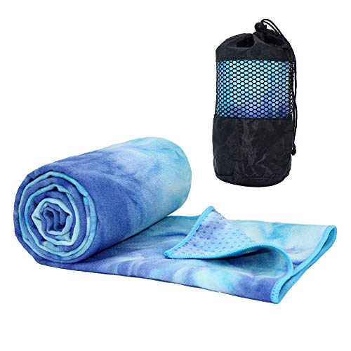 ATIVAFIT Yoga Towel Mat Mate Towel with Non Slip Resin Particles Hot Yoga Towel for Sport Gym Workout Fitness Potable Beach Towel Sweat Absorbent 72″ x 24″