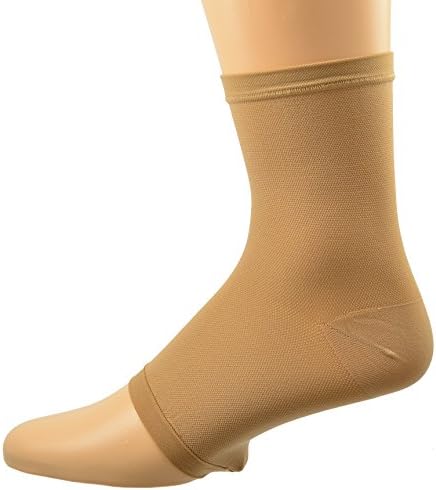 Sierra Socks Compression Ankle Sleeve Brace Support with Copper 26-34 mmHg Made in USA (X-Large, Beige)
