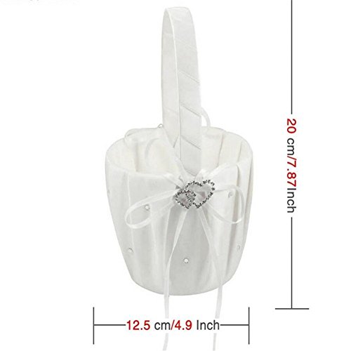 Youzpin 4Pcs Romantic Wedding Ceremony Party Favor Sets, Rhinestone Stain Ribbon Wedding Ring Pillow+ Girls Flower Basket +Guest Book + Pen for Elegant Wedding Party