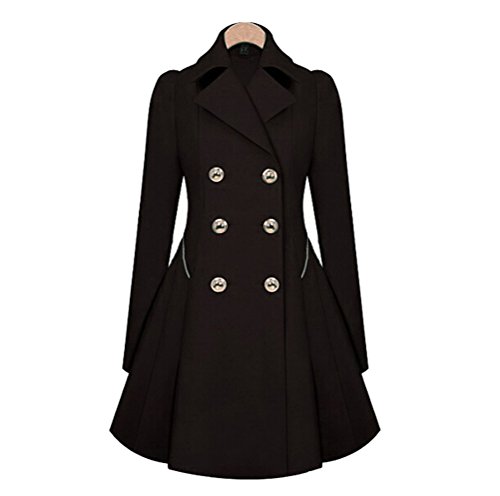 Womens Vintage Double Breasted Long Sleeve Lapel Button Slim Trench Coat Jacket Black M Womens Vintage Double Breasted Long Sleeve Lapel Button Slim Trench Coat Jacket Black M
