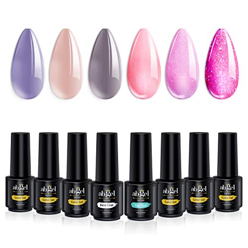 ab gel Gel Nail Polish Set - 3 Nude Gel Polish + 3 Glitter Gel Polish + 1 Base Coat + 1 Top Coat (8pcs 5ml) - Thumbnail 6