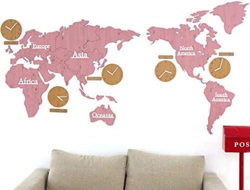Yxx max *Wall Clock Wall Clock Diy Kit 3D Sticker Non Ticking Living Room Decor Different Time Zones Battery Operated Wood Large World Map Decorative Silent Quartz Household Clocks (color : B)