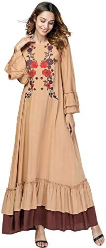 Acqrobe Women Muslim Kaftan Dresses - Elegant Embroidery Maxi Dress Dubai Islamic Abaya Jilbab Turkish Loose Robes Gown