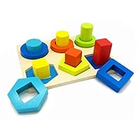 Wooden Shape Sorter Puzzle, Color and Shape Sorting for Baby, Stacking Blocks Board for Age 18 Months and Up