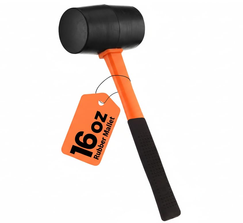 Photo 1 of 16oz Rubber Mallet Hammer | Non-Marring Soft Blow Mallet with Fiberglass Shock-Absorbing Handle for Woodworking, Flooring, Camping, and Assembly