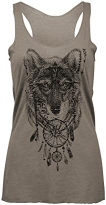 Glam and Gloria Womens Grey Bohemian Wolf Boho Hippie Loose Fit Muscle Tee Tank Top – Size Small