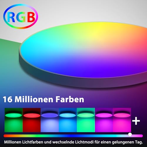 LED Ceiling Light Dimmable 24 W Diameter 30 cm - Ceiling Light RGB & CCT 3000 K - 6500 K - Compatible with App Control, Remote Control, Timer, IP54 Waterproof, Night Light, Ideal for Bedroom, Living Room, Kitchen