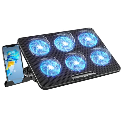 Ventilador para Laptop con 6 Ventiladores Silenciosos,Enfriador Laptop de 5 Ángulos Ajustables,Base de Refrigeración para Ordenador Portatil con Luces LED,Dos Puertos USB para Portatil de 12"-17.3"