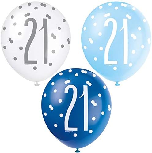 Vibrant 21st Glitz Latex Balloons in Light Blue, Royal Blue, & White (30cm) - Perfect for Parties Celebrations & Events - 6ct - Image 3