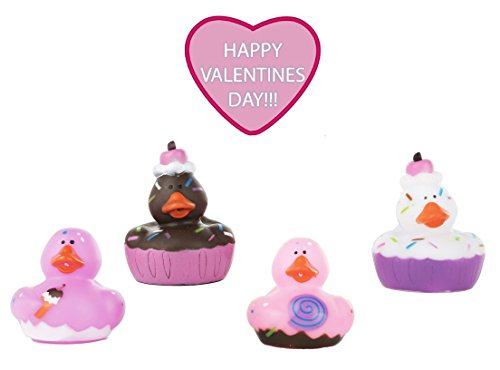 WAYPOR Valentineâ€™s Day 12 Sweet Treat Cupcake Ice Cream Rubber Duckies, Super Cute Fun Novelty Ducks, Assorted Colors & Design, Perfect for Valentineâ€™s Day or Any Holiday Decorations, (12 Pack)