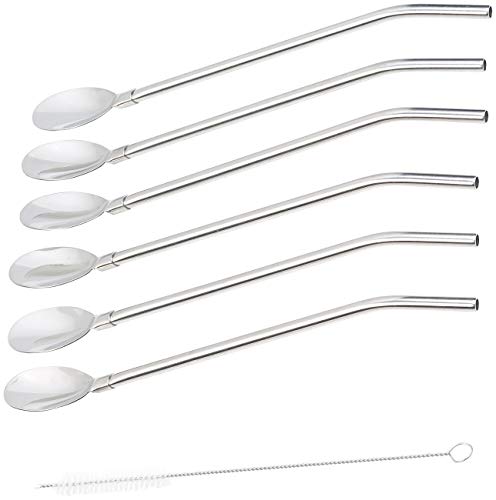 Rosenstein & Söhne Trinklöffel: 18er-Set 2in1-Trinkhalm-Löffel aus Edelstahl, mit Reinigungsbürste (Cocktail-Trinkhalm) – Bild 6