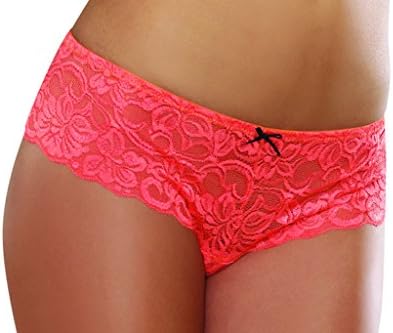 Slauson Supermall Women’s Scalloped Stretch Lace Low-Rise Crotchless Boyshort with Satin Bow Details