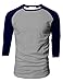 TL Men Baseball Crew Neck Cotton Long or 3/4 Sleeve Essential Raglan Tee Shirts