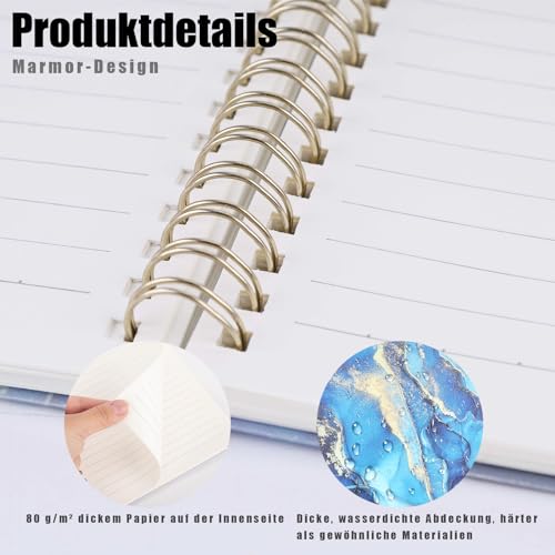 Koogel 4 Stück Spiral Notizbuch A5, 80 Blatt Blau Hardcover Spirale Notizblock College liniert Tagebuch für Damen und Herren Arbeit Büro Schule