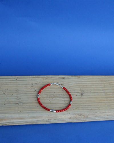 Small Bead Red Coral Bracelet, Natural Mediterranean Coral, Solid Sterling Silver Bracelet *Exp Shipping