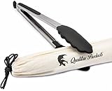 Qualitas Products Cooking Tongs 12 Inch W Lock ● 1 Mm Stainless Steel W High Temp Heat Resistant Silicone Tips. Perfect For Serving Foods, Salads, Asparagus, BBQ. Bonus Cloth Draw String Bag