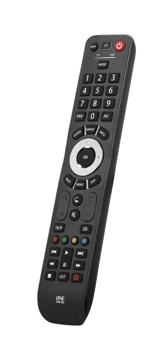 One For All Evolve 2 Universal Remote Control - Operates 2 devices (Cable, DTT, IPTV, Sat, TNT, TV) - Works with all brands - Black -URC7125