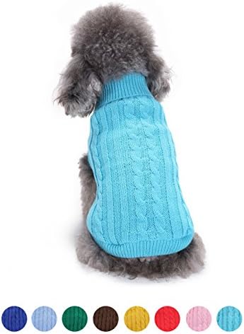 GabeFish Dog Plain Knit Sweater Small Medium Large Pets Warm Puppy Cat Clothes Winter Apparel Vest Blue Medium