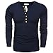HOTOUCH Mens Casual Slim Fit Basic Henley Long Sleeve T Shirts Navy Blue L